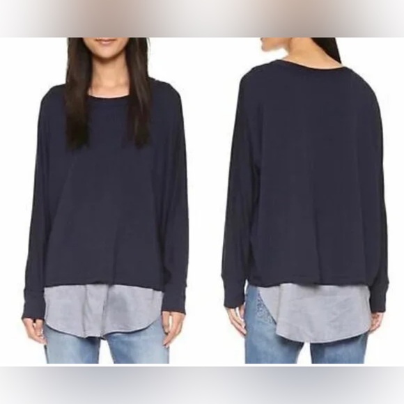 Vince Tops - Vince Mixed media navy shirttail blouse size Medium